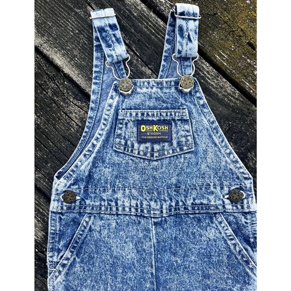 OshKosh B'gosh Vintage Acid Wash Denim Overalls Baby Size 18M Made in USA - Picture 3 of 8
